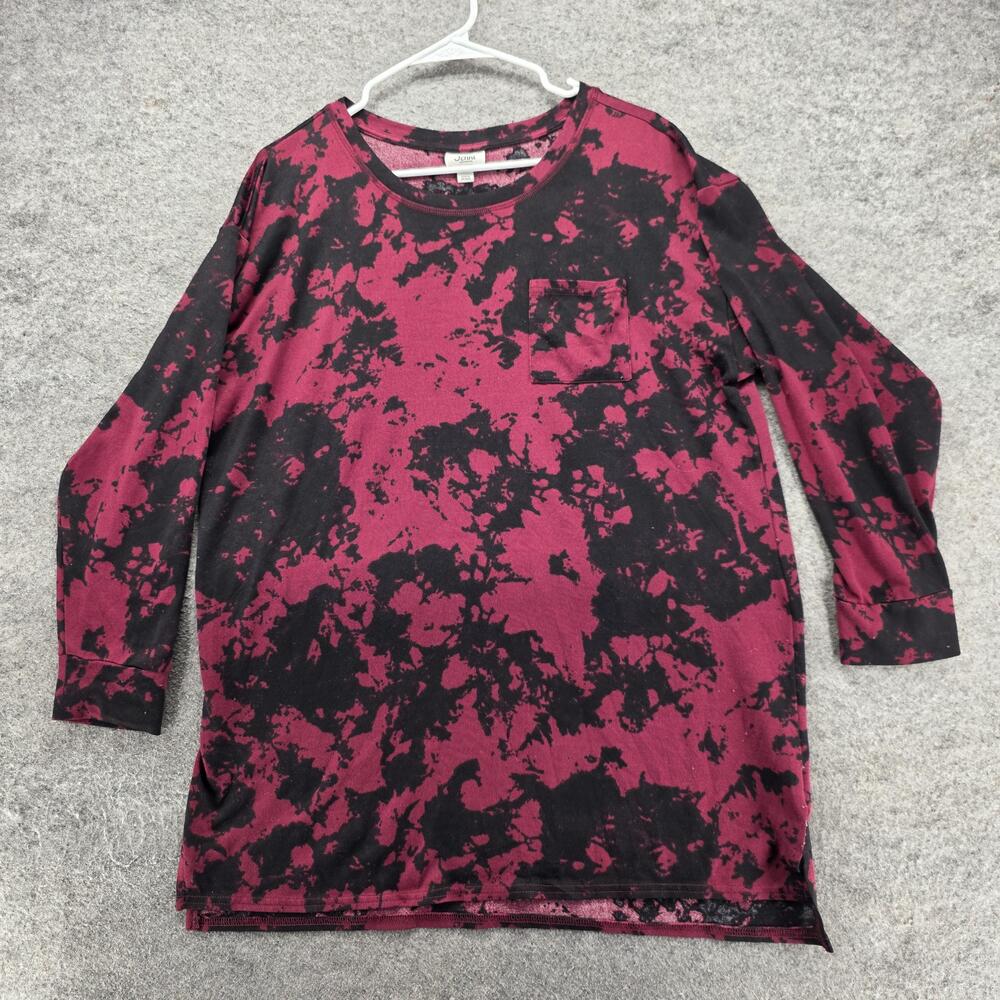 Jenni Intimates Shirt Womens L Red Camouflage Tunic Long Sleeve Pocket